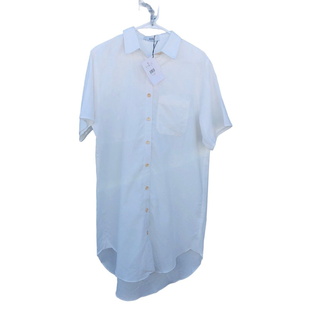 Love Bonito White Cotton Shirt Dress Short Sleeve Button Front Women Sz-6 NWT